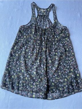 Aerie Gray Multicolor Floral Sheer Chiffon Racerback Tank Top Women's XS